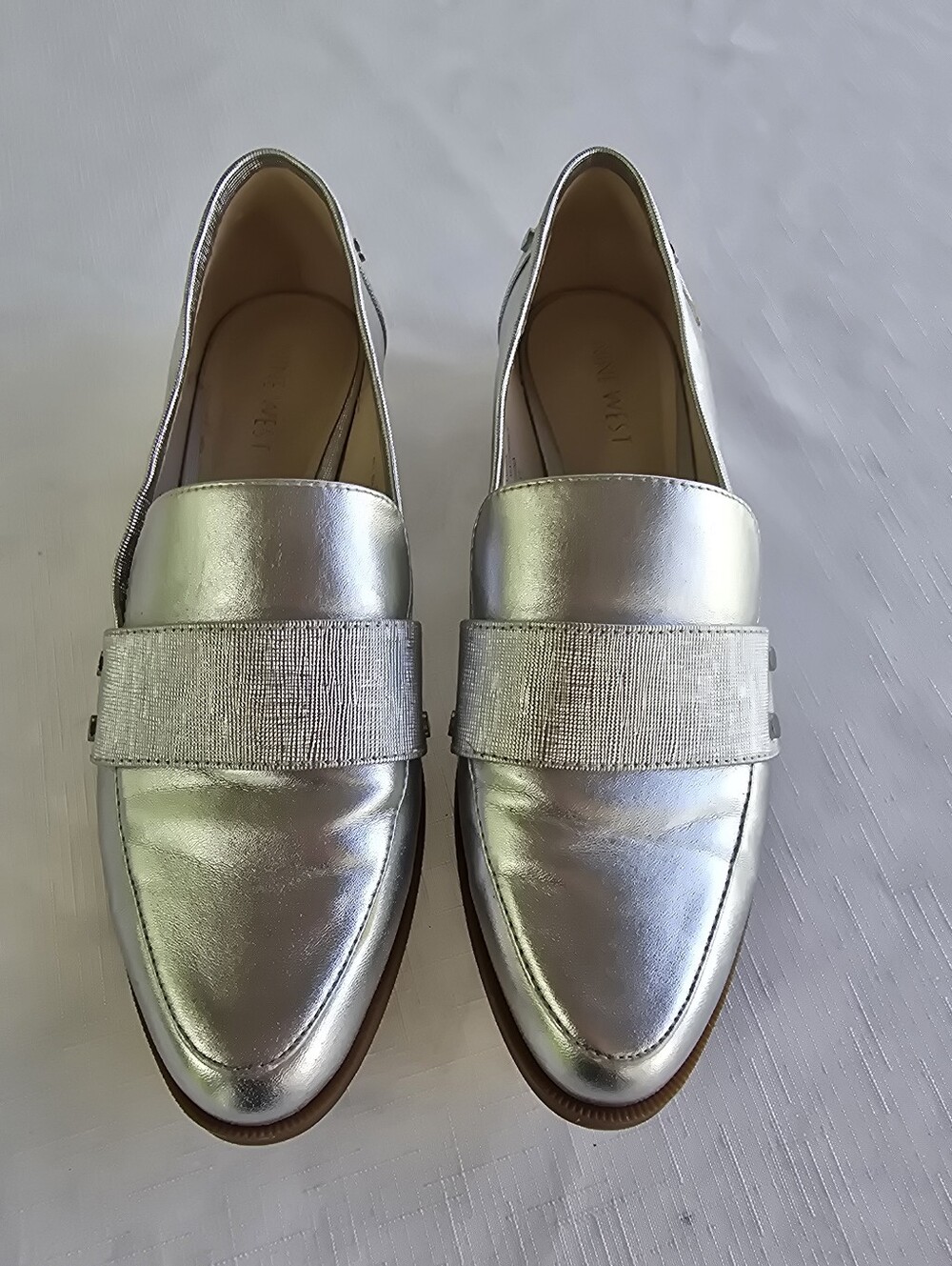 Nine West Metallic Silver Slip-On Loafers